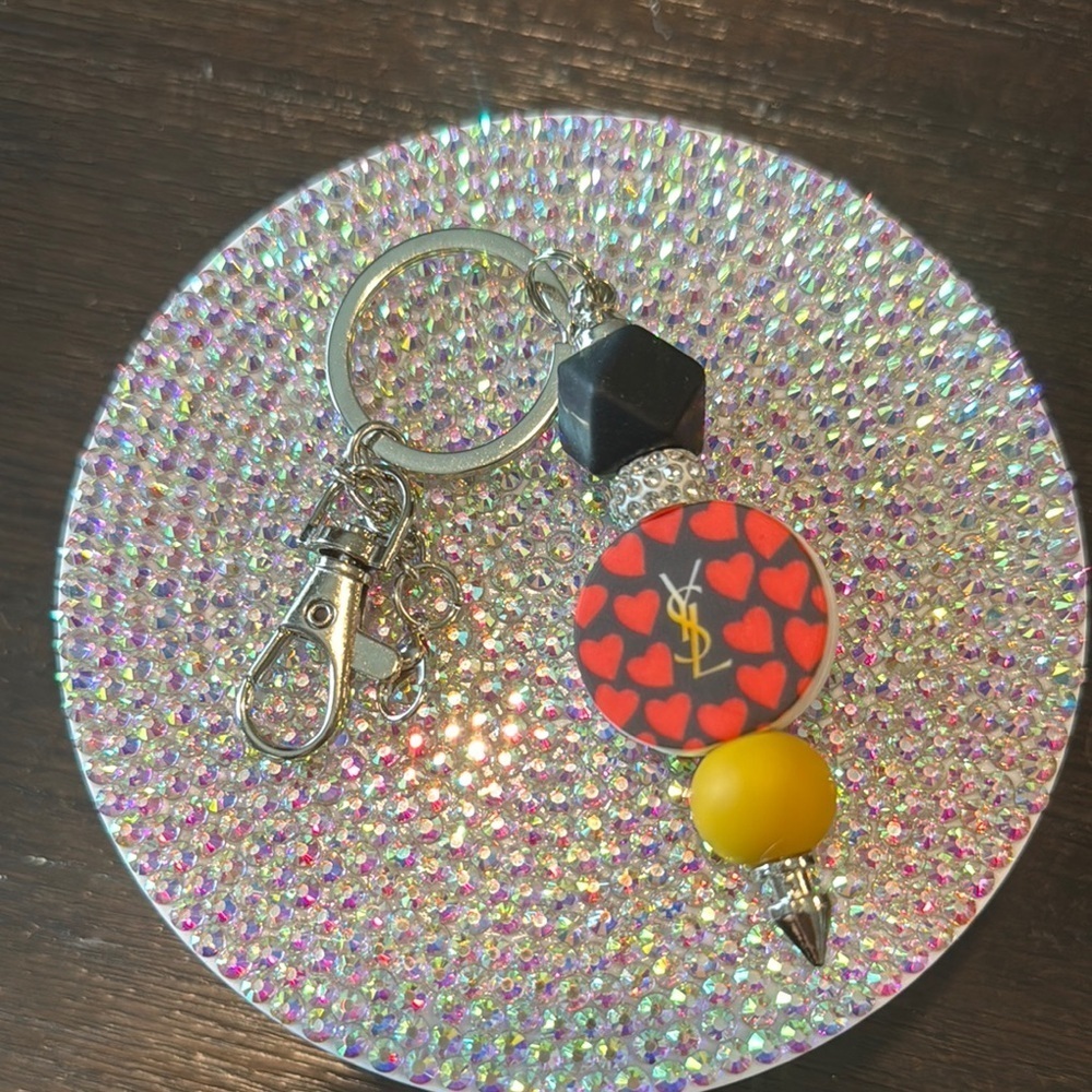 Heart and Yellow Bead Keychain